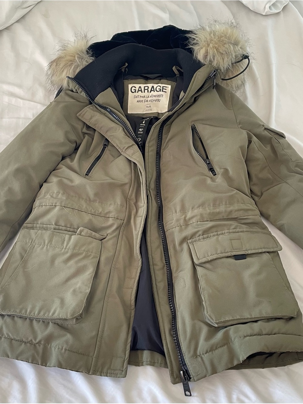 Garage Olive Green Puffer Parka with Faux Fur Trim